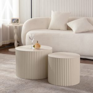 White Set of 2 Round Coffee Tables - Nora Lane Home furniture - 21.65 x 21.65 x 17.72 in