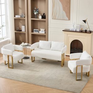 White Boucle Living Room Sofa - Nora Lane Home furniture - Metal accent, Upholstered