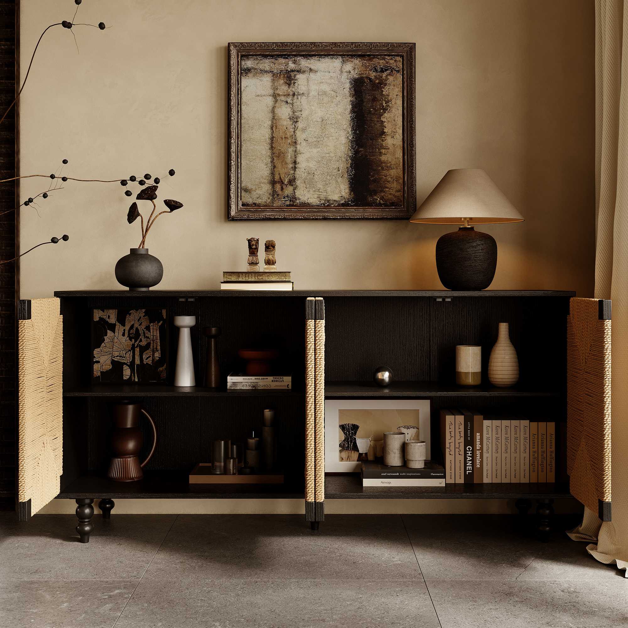 Natural Wood Storage Sideboard - Nora Lane Home furniture - Solid wood - 65.4 x 18.5 x 6.7 in