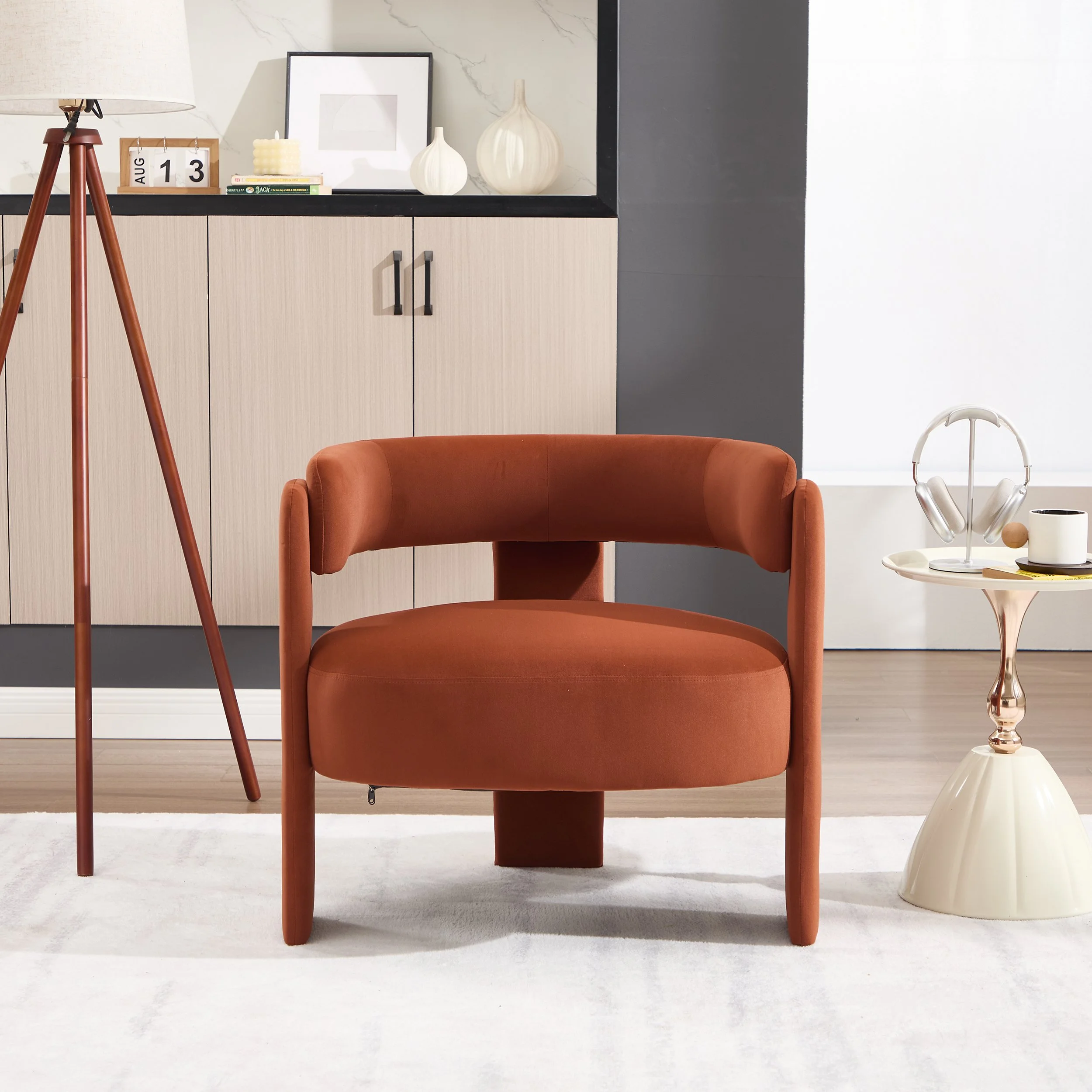 Orange Velvet Modern Sofa - Image 8