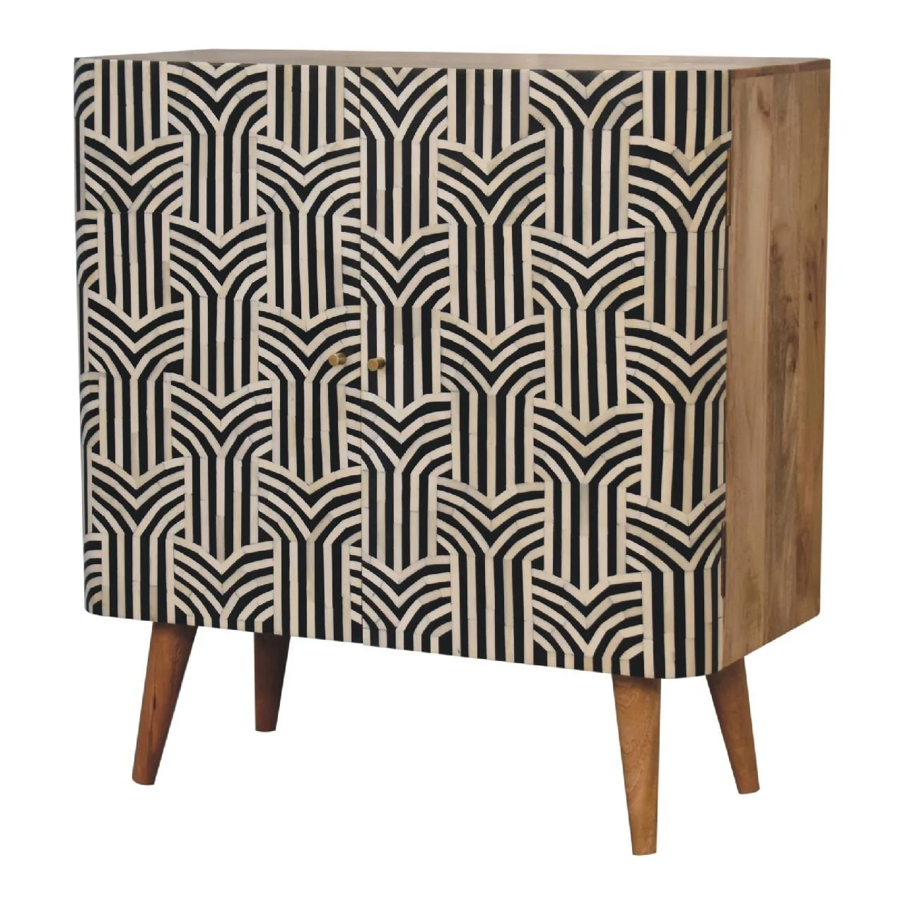 Black White Solid Wood Boho Storage Cabinet - Image 4