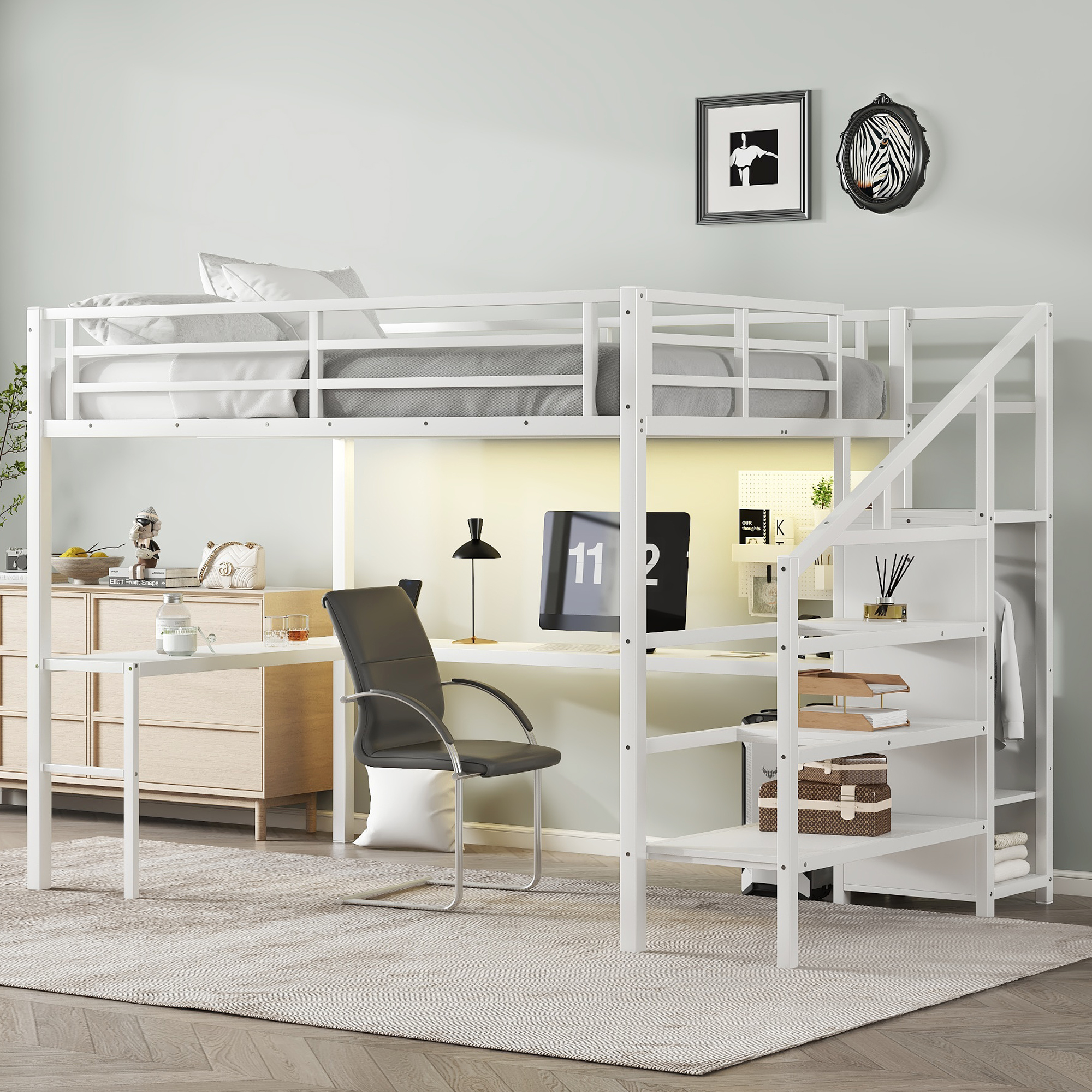 White Storage Adjustable Desk - Nora Lane Home furniture - Metal accent