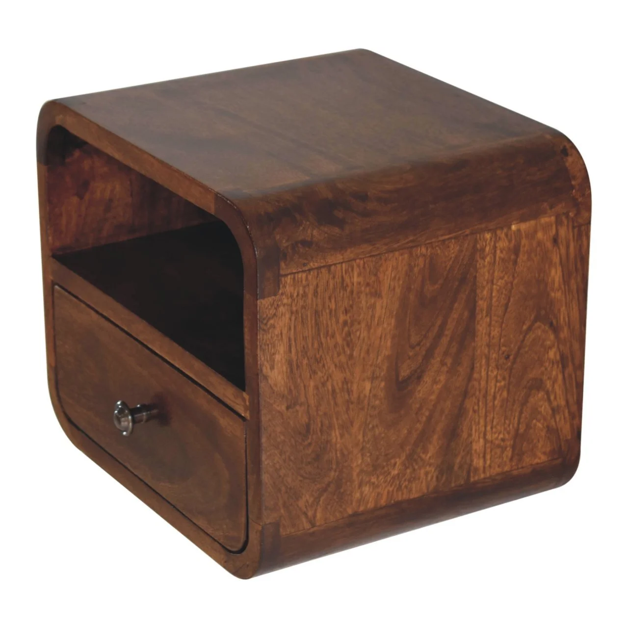 Brown Solid Wood Wall-Mounted Nightstand with 1 Drawer and Open Shelf - Image 5