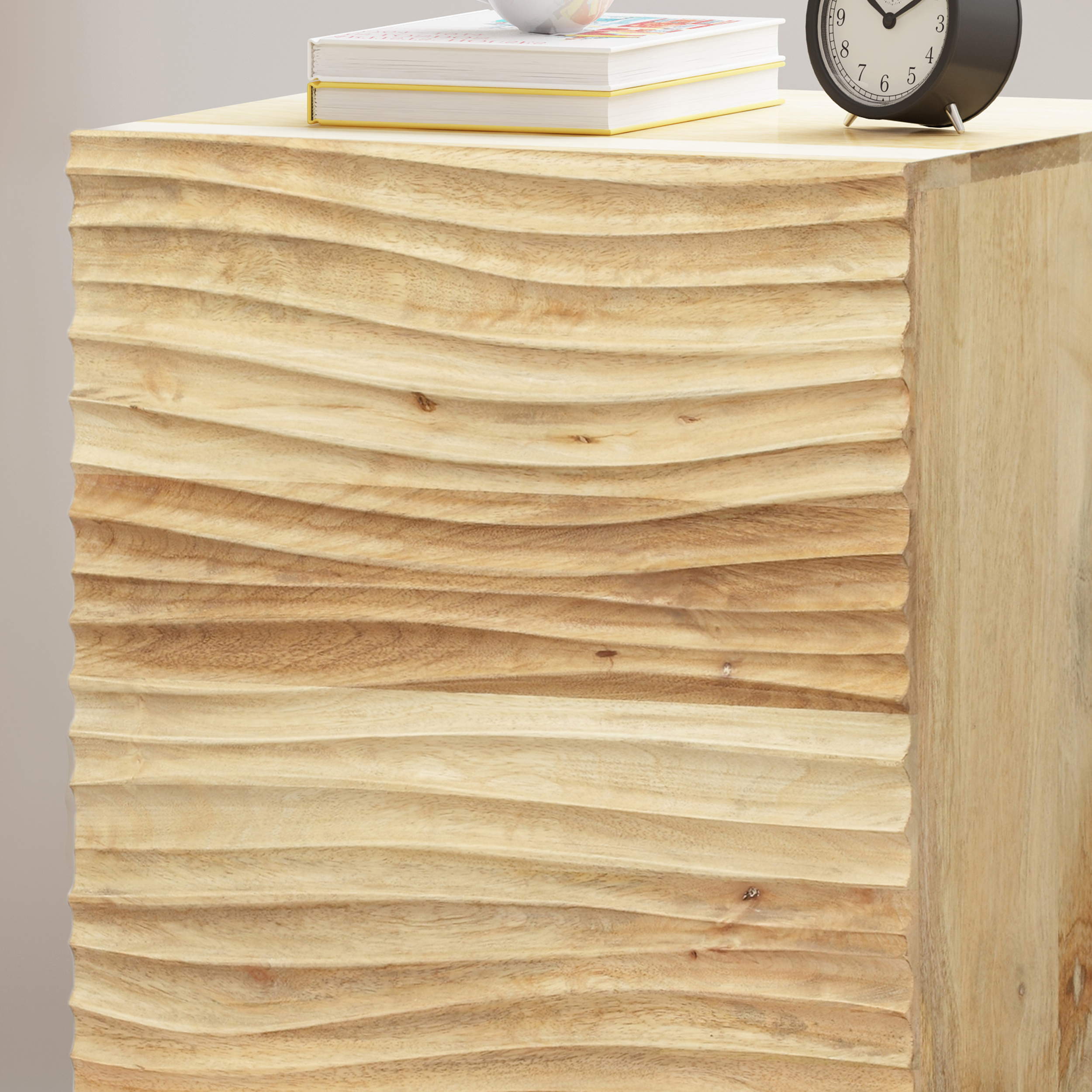 Natural Wood Wood Storage Nightstand - Nora Lane Home furniture - Solid wood, Metal accent - 26 x 21 x 19.5 in