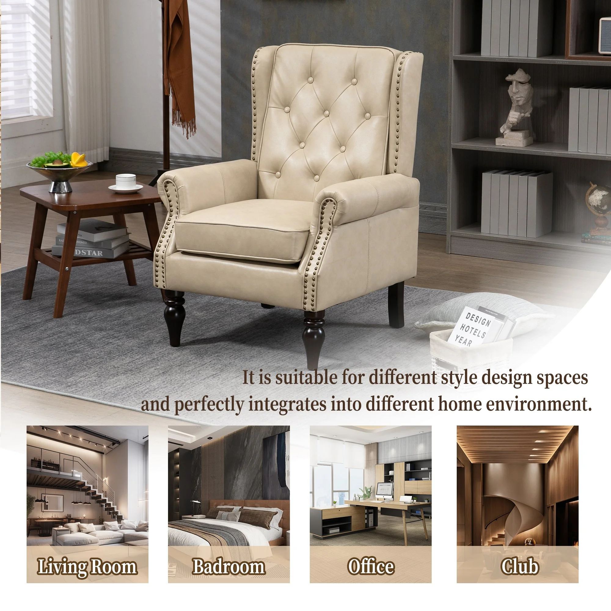 Camel Faux Leather Modern Armchair - Image 6