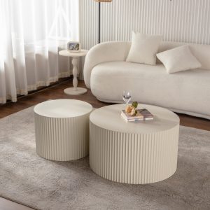 White Set of 2 Round Coffee Tables - Nora Lane Home furniture - 21.65 x 21.65 x 17.72 in