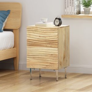 Natural Wood Wood Storage Nightstand - Nora Lane Home furniture - Solid wood, Metal accent - 26 x 21 x 19.5 in
