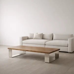 Natural Wood and Brown Solid Wood Coffee Table
