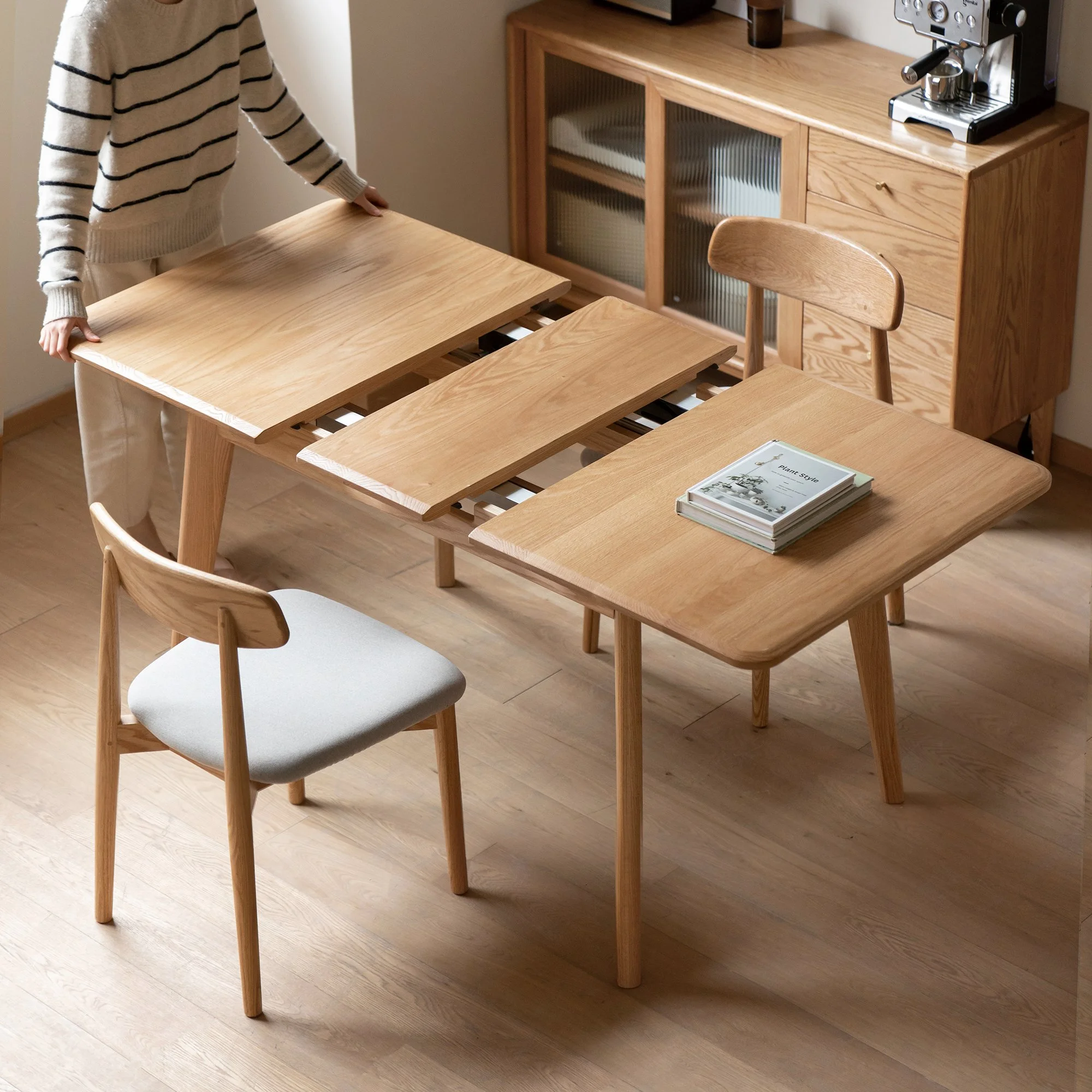 Light Oak Solid Wood Mid-century Extendable Dining Table - Image 7