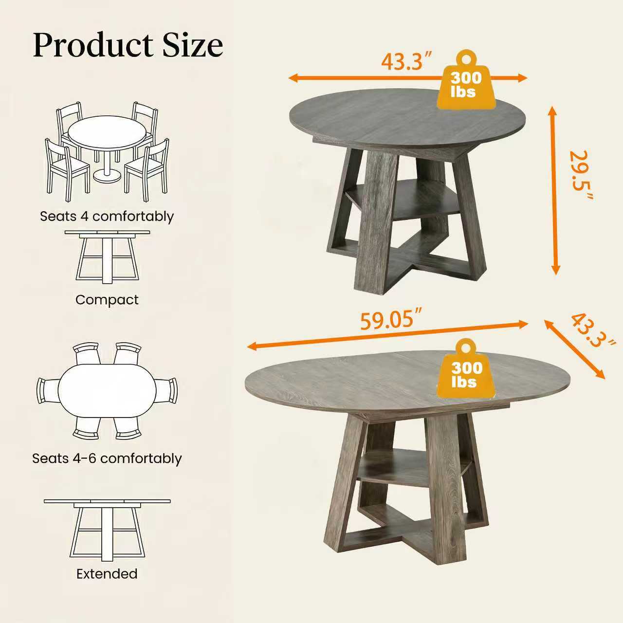 Gray Round Extendable Dining Table - Nora Lane Home furniture - 48.03 x 24.41 x 7.48 in