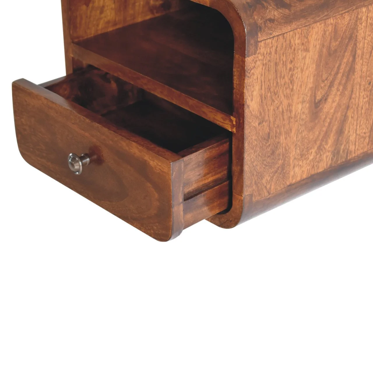 Brown Solid Wood Wall-Mounted Nightstand with 1 Drawer and Open Shelf - Image 6
