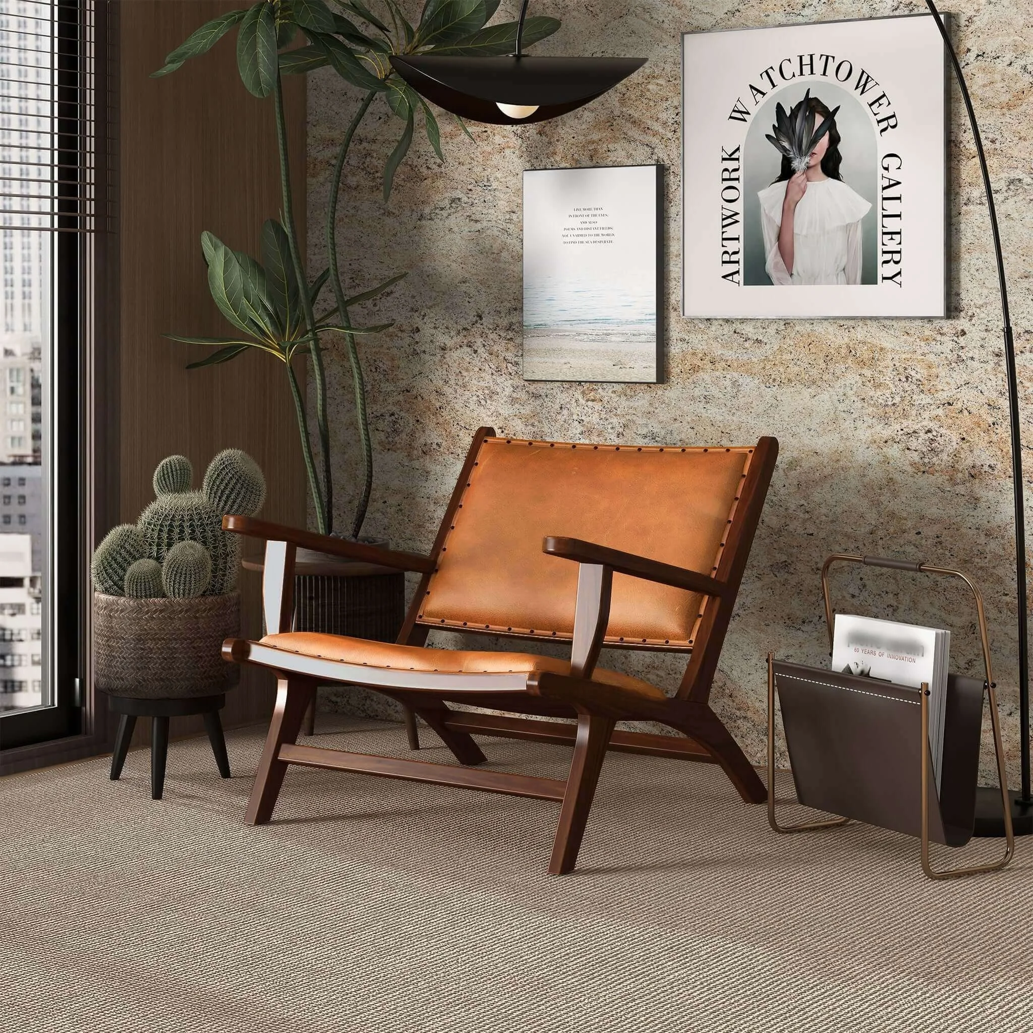 Brown and Tan Solid Wood Modern Armchair