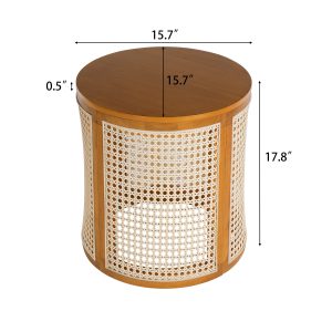 Rattan Solid Wood Round Storage Nightstand - Nora Lane Home furniture - Solid wood, Rattan detail - 25 x 19.5 x 8.3 in