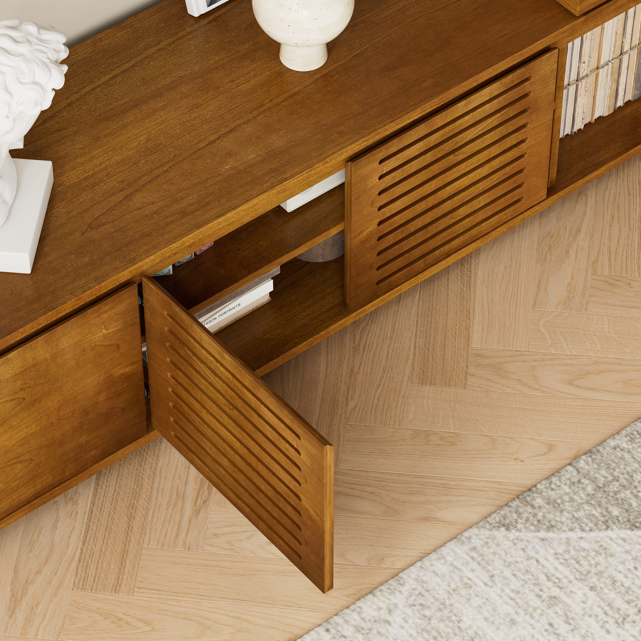 Brown Extendable Storage TV Stand - Nora Lane Home furniture - 65.48 x 19.3 x 8.33 in