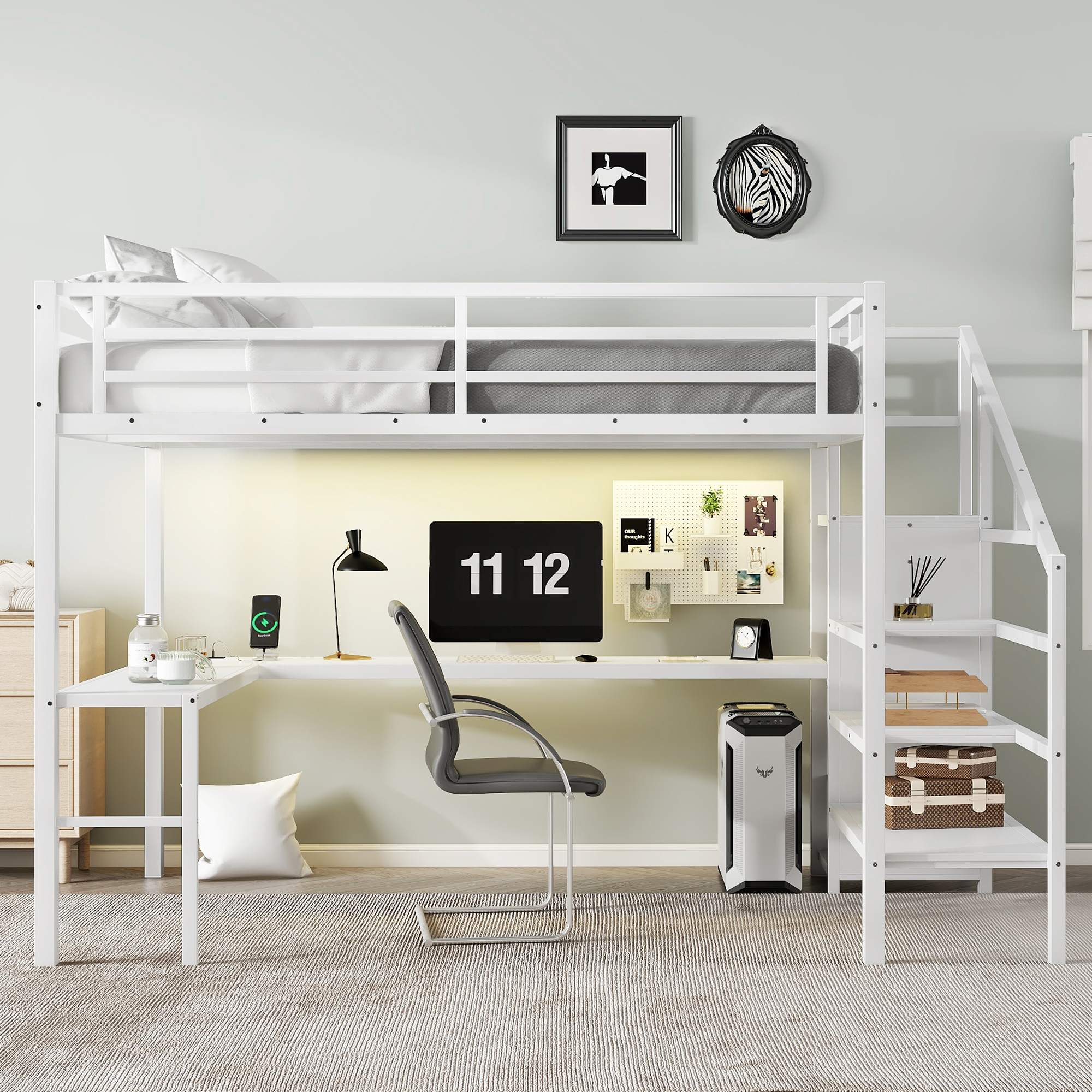White Storage Adjustable Desk - Nora Lane Home furniture - Metal accent
