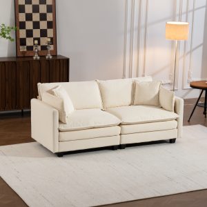 White Chaise Convertible Living Room Sofa - Nora Lane Home furniture - Solid wood, Upholstered - 36.41 x 27.55 x 15.55 in