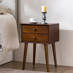 Walnut Modern Nightstand with 2 Drawers