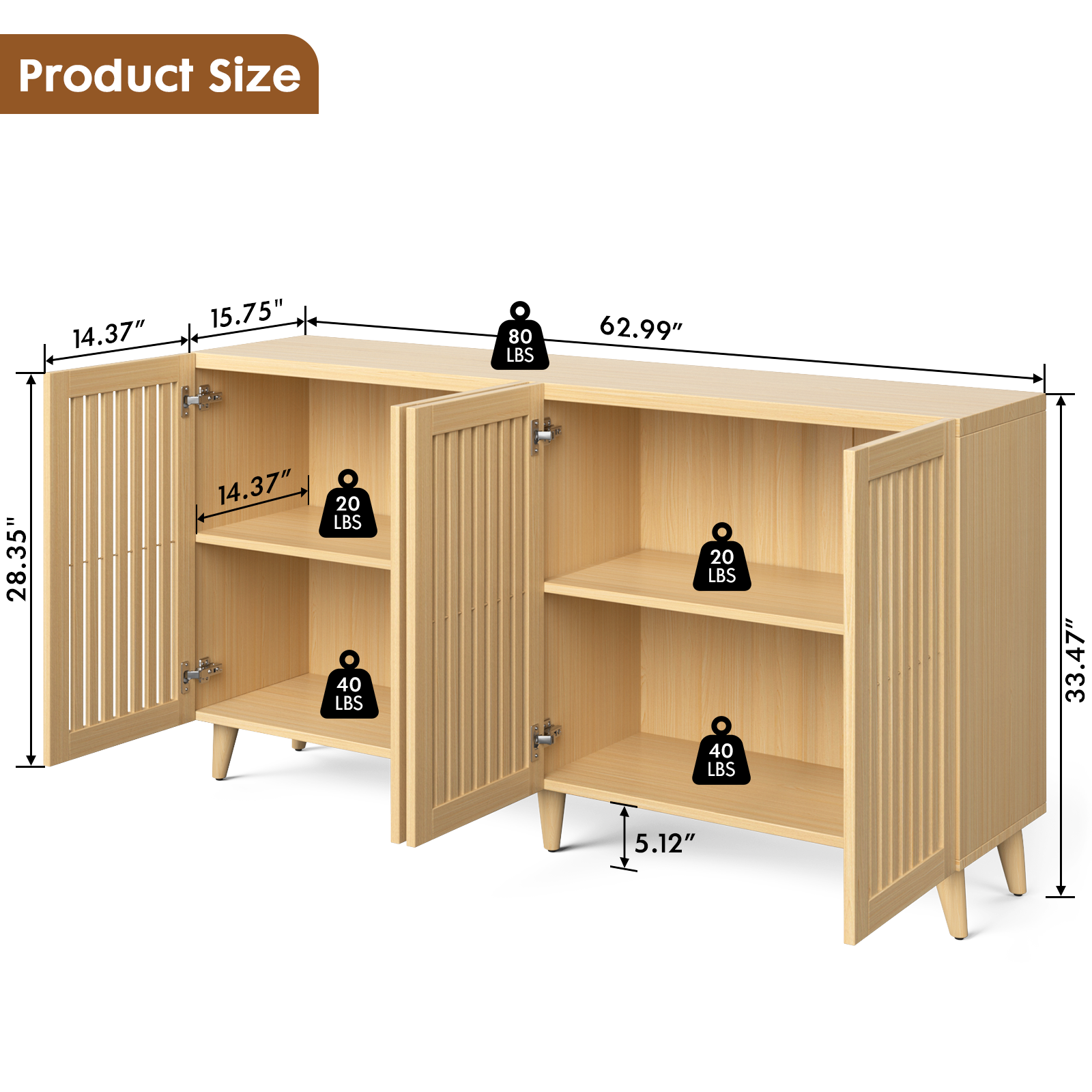 Natural Wood Storage Sideboard - Nora Lane Home furniture - Upholstered - 67 x 19 x 8 in