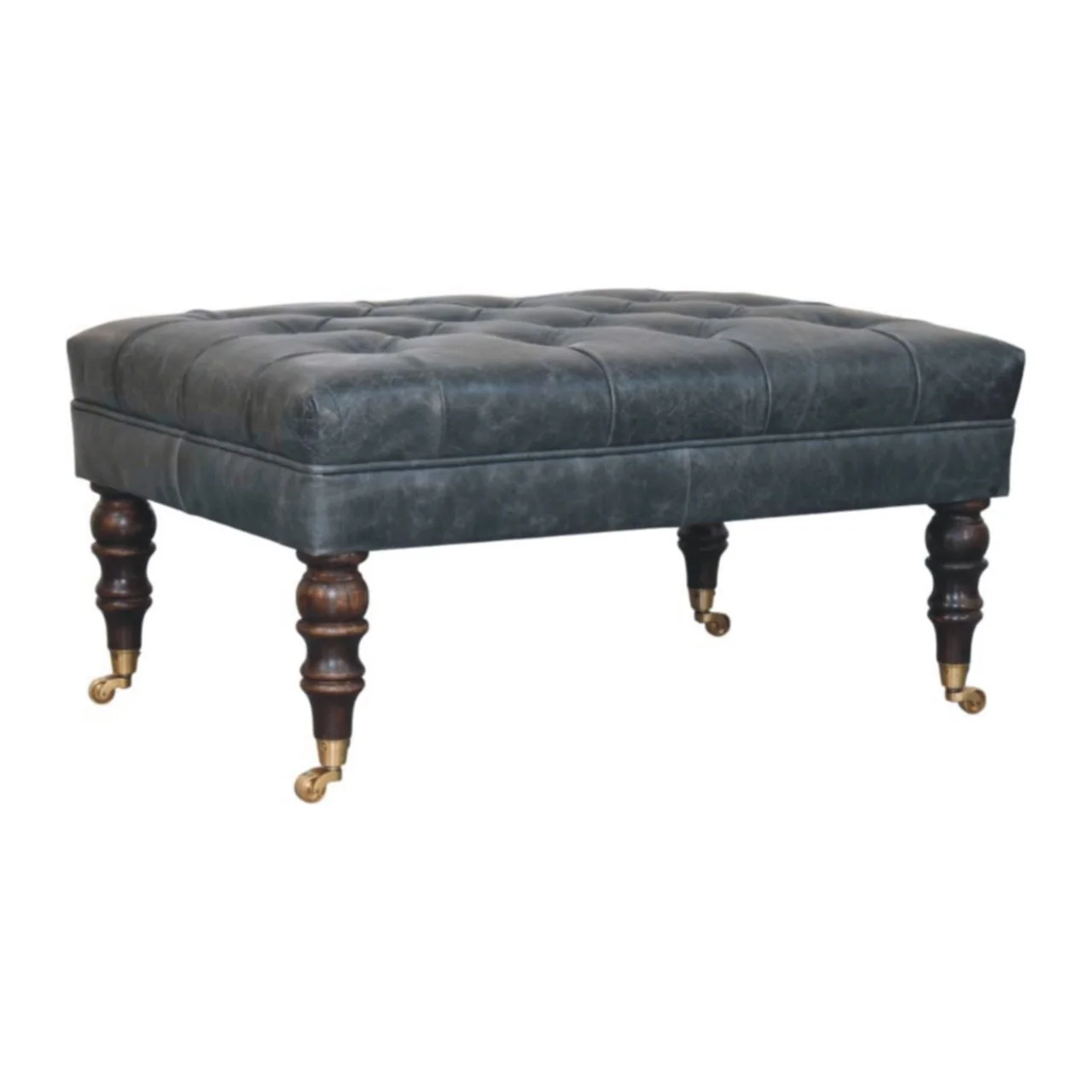 Brown Solid Wood Vintage Ottoman with Tufted - Image 3
