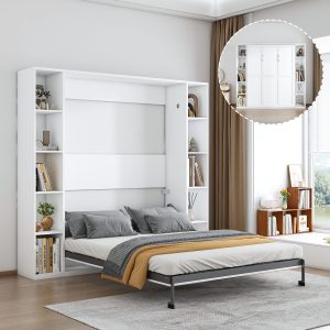 White Solid Wood Storage Wall Bed - Nora Lane Home furniture - Solid wood