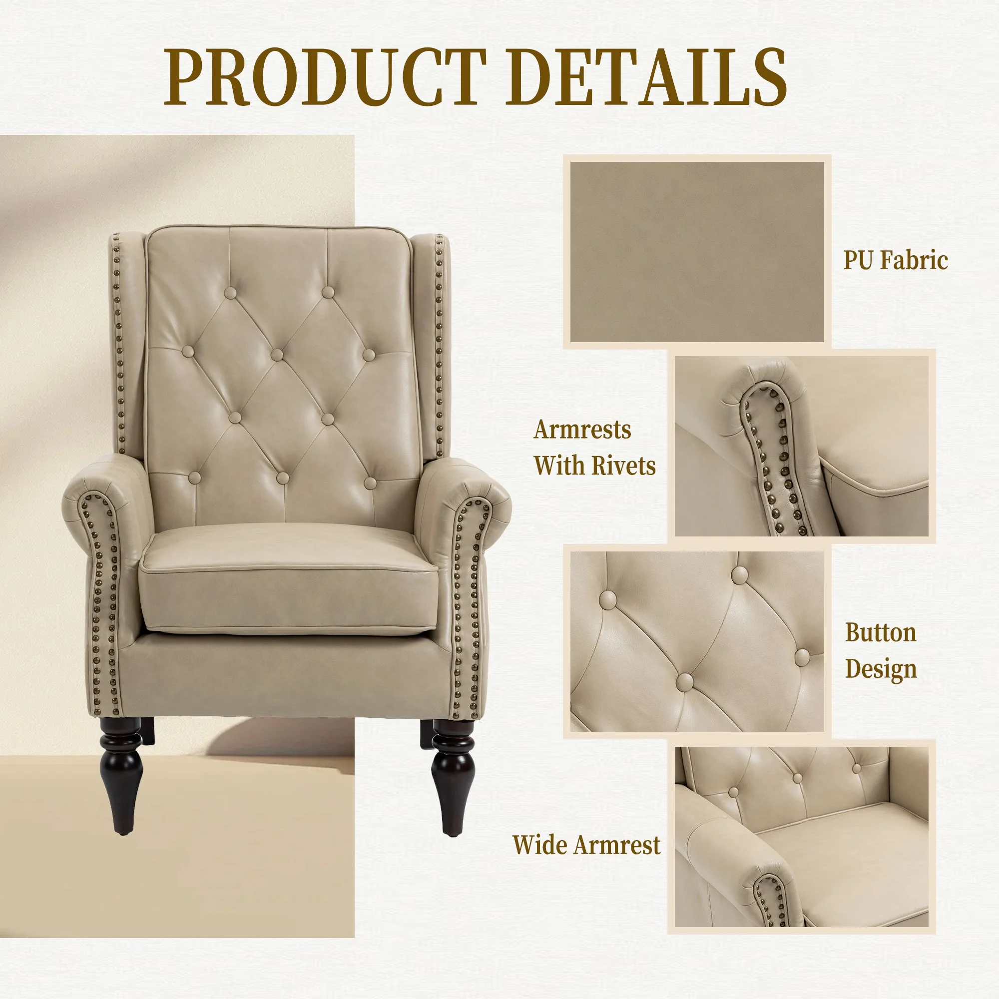 Camel Faux Leather Modern Armchair - Image 5