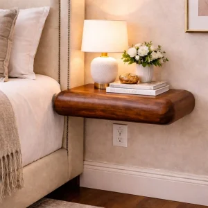 Brown Solid Wood Modern Wall-Mounted Nightstand with 1 Drawer
