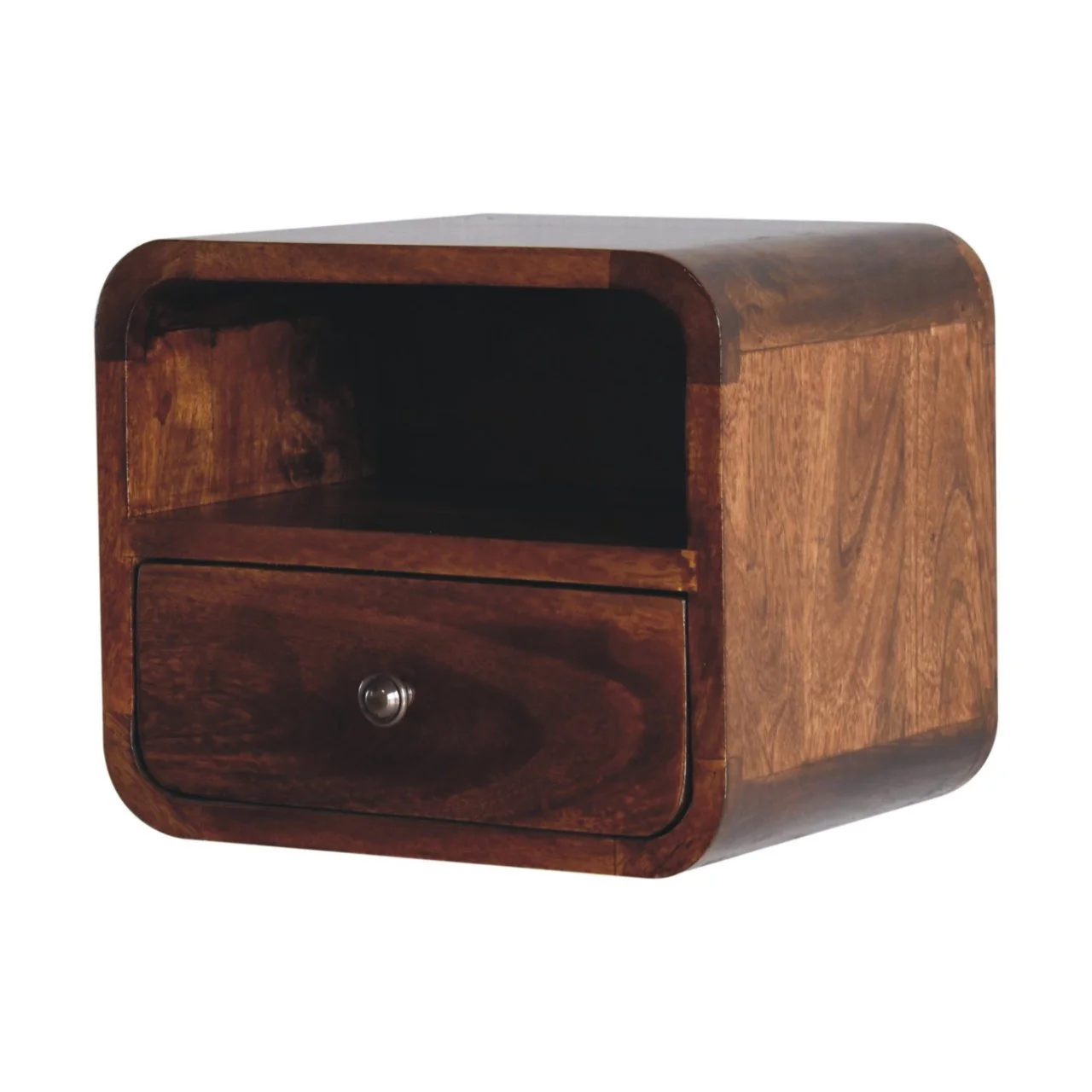Brown Solid Wood Wall-Mounted Nightstand with 1 Drawer and Open Shelf - Image 4