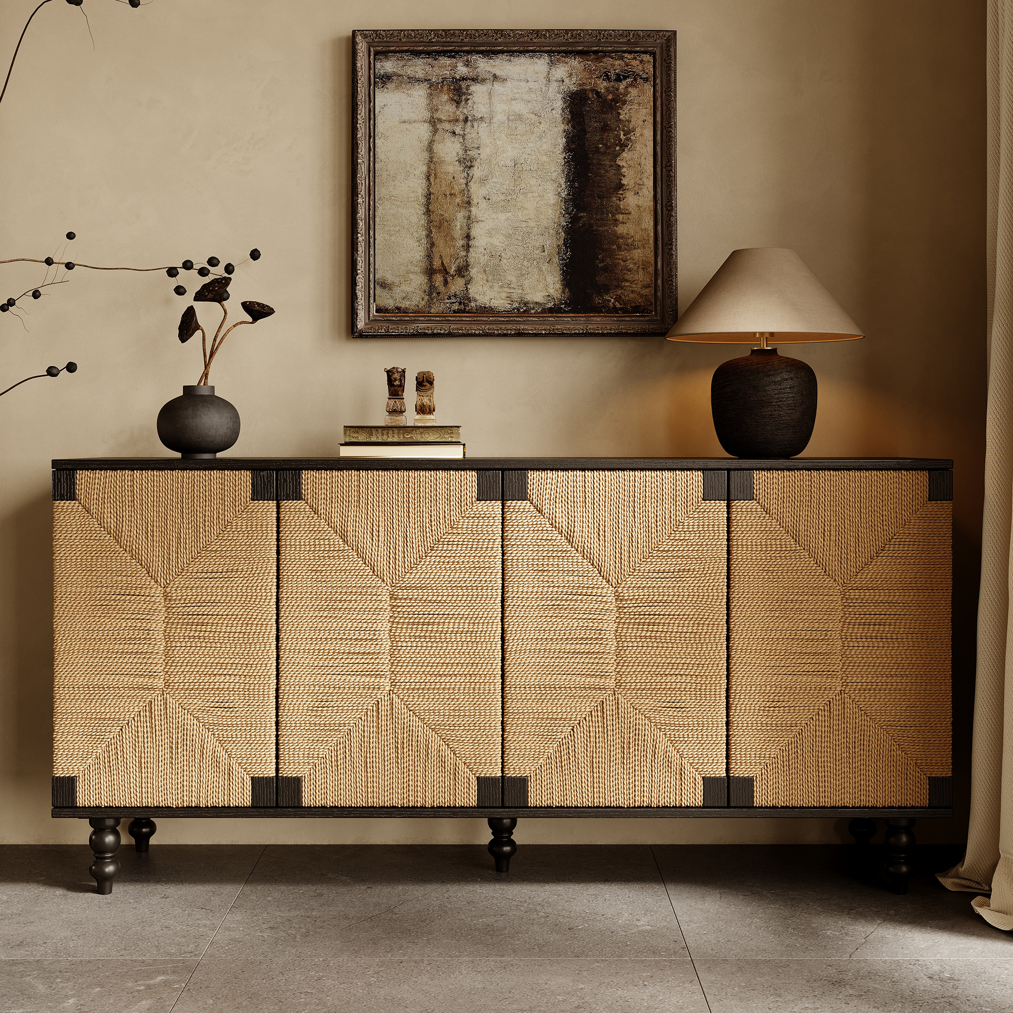 Natural Wood Storage Sideboard - Nora Lane Home furniture - Solid wood - 65.4 x 18.5 x 6.7 in