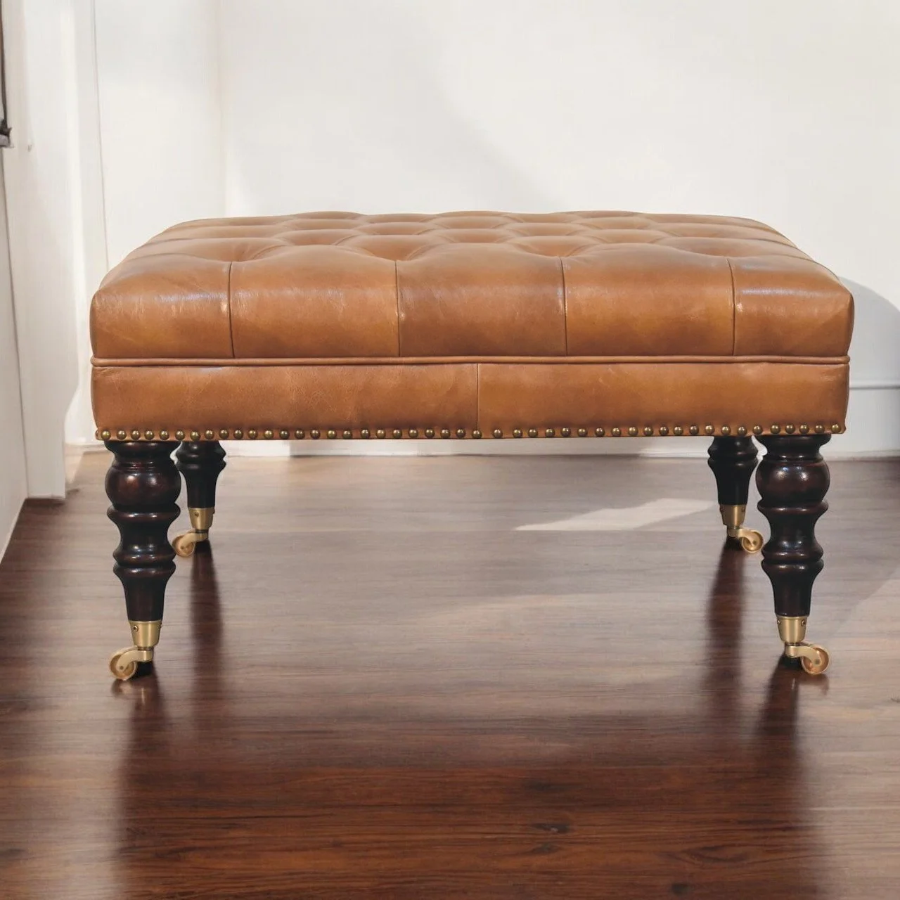 Brown Solid Wood Ottoman