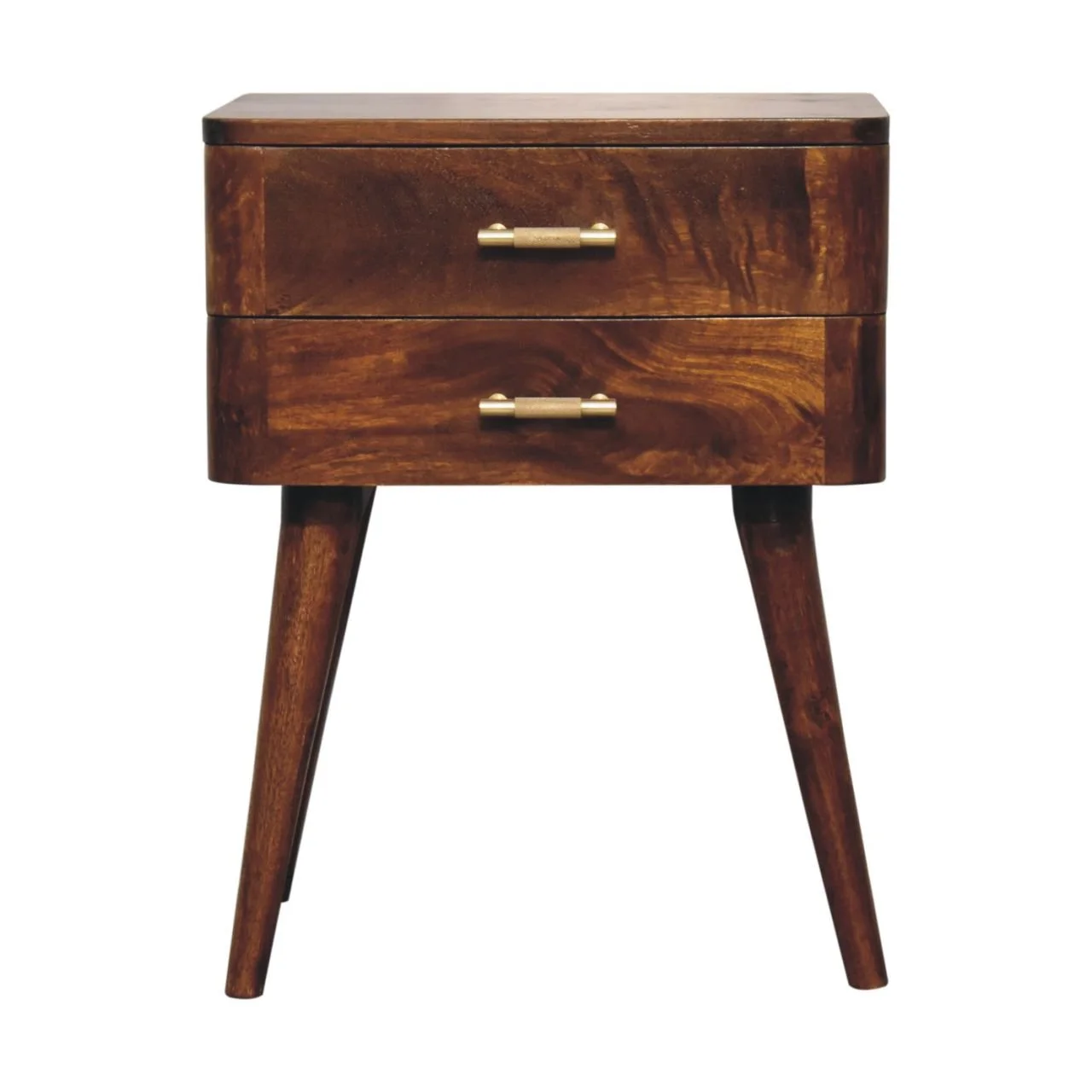 Brown Solid Wood Nightstand with 2 Drawers - Image 2