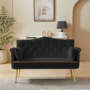 Black Velvet Contemporary Tufted Sofa