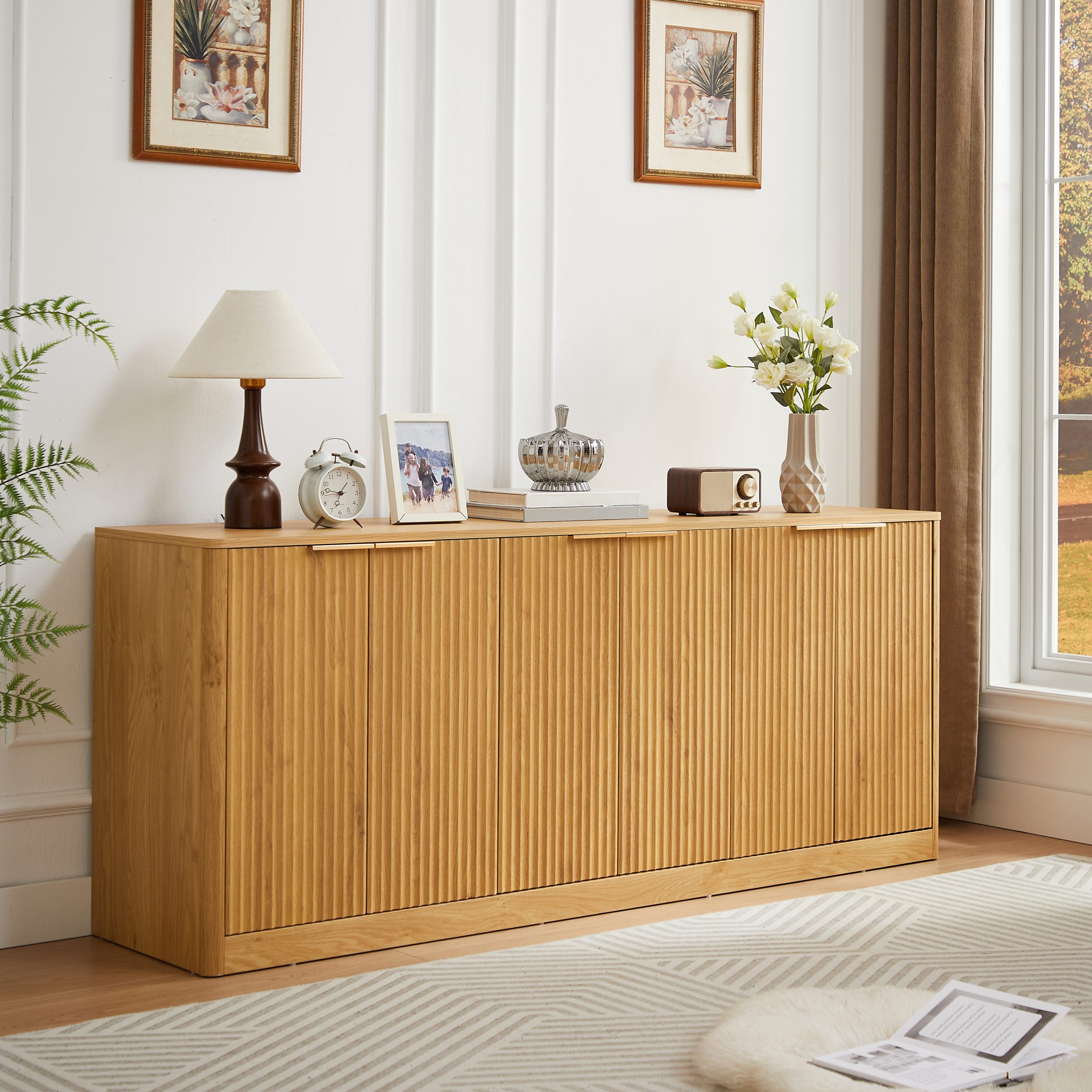 Natural Wood Storage Sideboard - Nora Lane Home furniture - 71.26 x 20.28 x 8.07 in