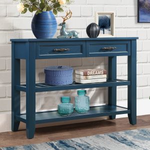 Blue Solid Wood Storage Sideboard - Nora Lane Home furniture - Solid wood, Metal accent - 45.47 x 17.13 x 12.6 in