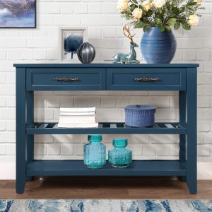 Blue Solid Wood Storage Sideboard - Nora Lane Home furniture - Solid wood, Metal accent - 45.47 x 17.13 x 12.6 in