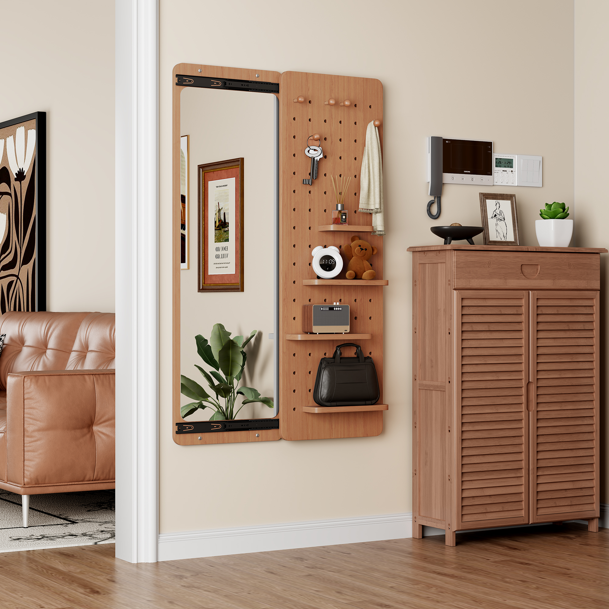 Cherry Solid Wood Wall Mirror - Nora Lane Home furniture - Solid wood - 52.17 x 20.48 x 4.72 in
