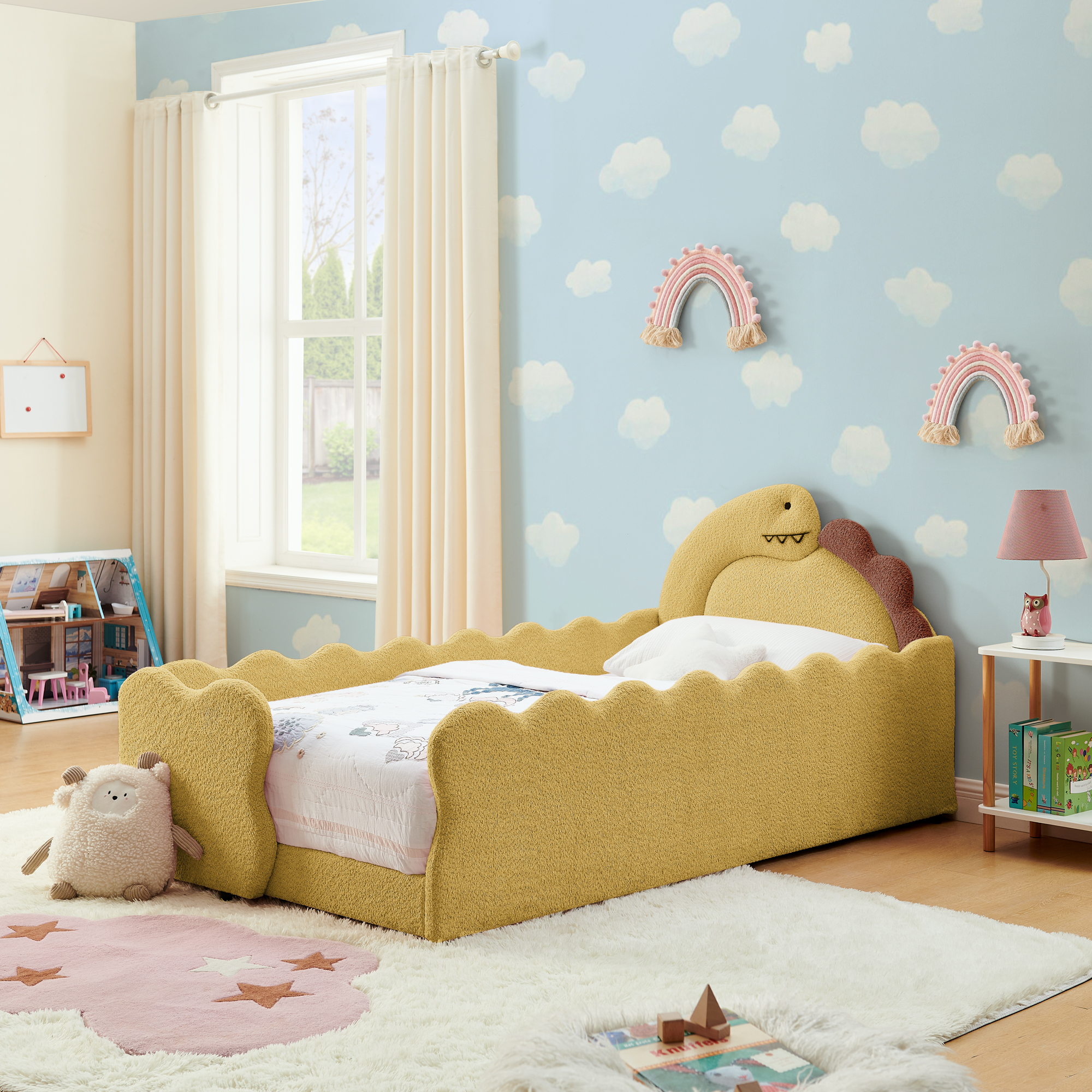 Yellow Solid Wood Boucle Beds Frames & Bases - Nora Lane Home furniture - Solid wood, Metal accent - 39.76 x 27.36 x 14.17 in