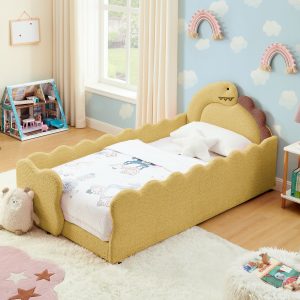 Yellow Solid Wood Boucle Beds Frames & Bases - Nora Lane Home furniture - Solid wood, Metal accent - 39.76 x 27.36 x 14.17 in