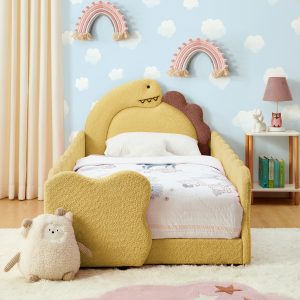 Yellow Solid Wood Boucle Beds Frames & Bases - Nora Lane Home furniture - Solid wood, Metal accent - 39.76 x 27.36 x 14.17 in