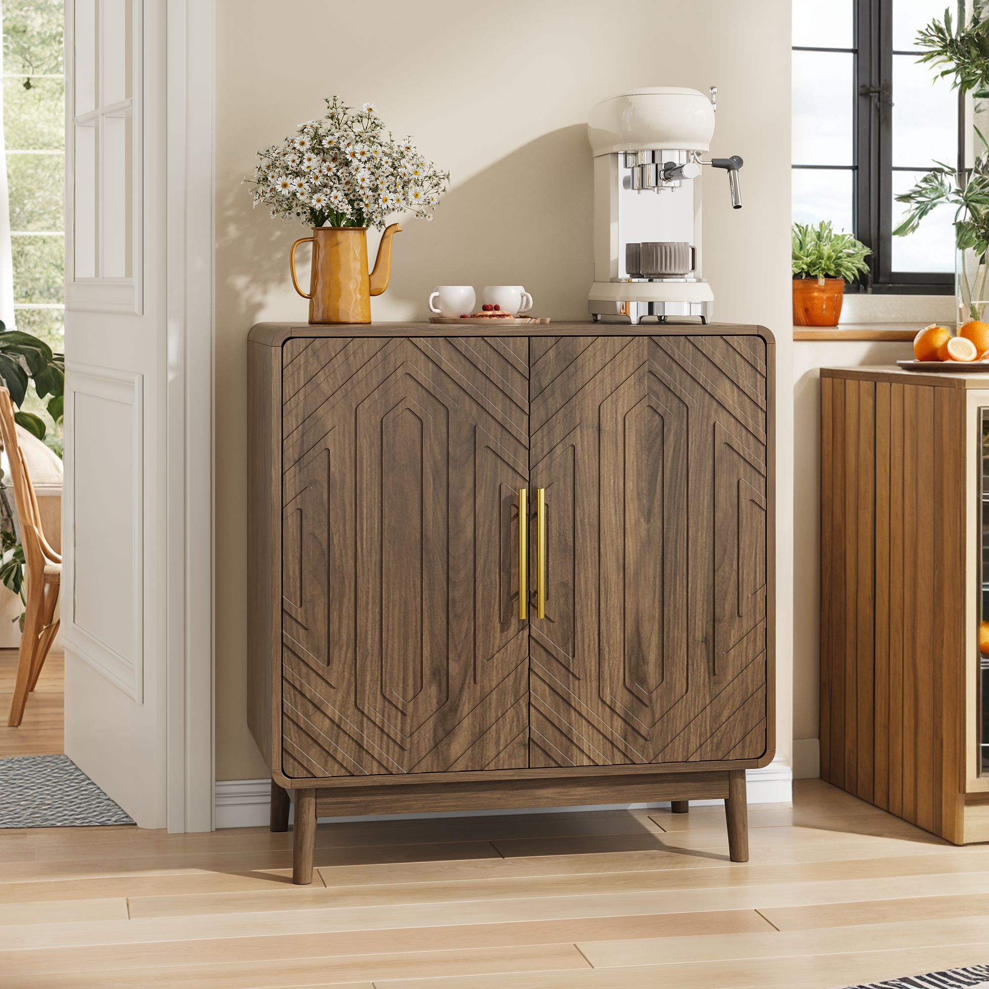 Walnut Storage Sideboard - Nora Lane Home furniture - Walnut finish - 35.43 x 18.11 x 7.09 in