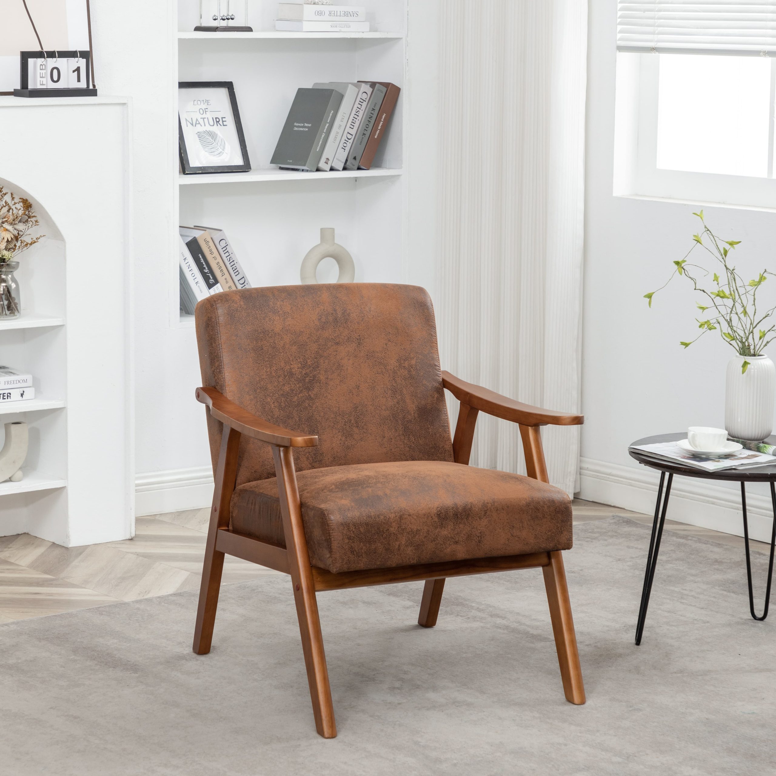 Brown Accent Chair - Nora Lane Home furniture - Solid wood - 28.7 x 12.8 x 24.4 in