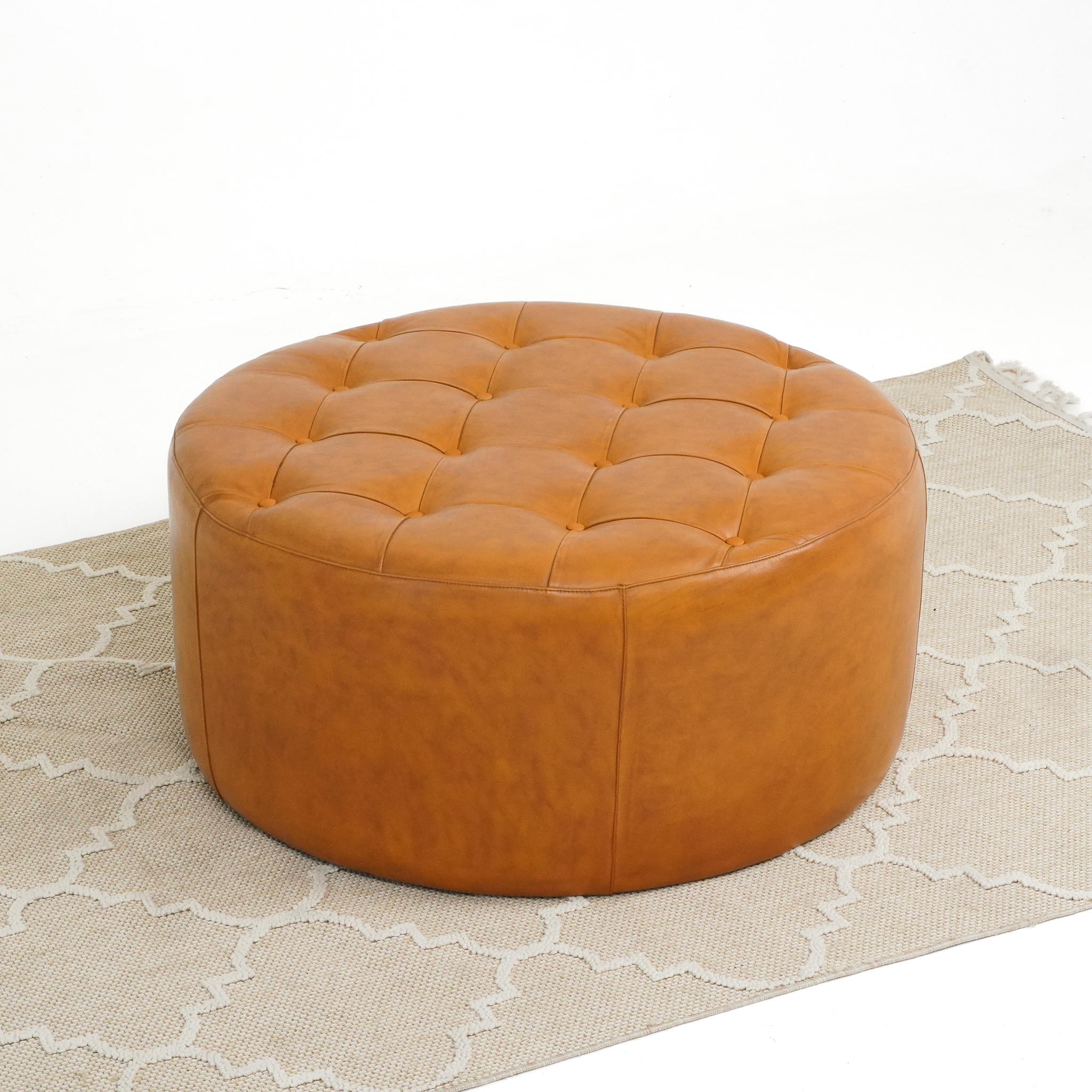 Light Tan Genuine Leather Storage Bench - Nora Lane Home furniture - Solid wood - 38.2 x 38.2 x 16.5 in