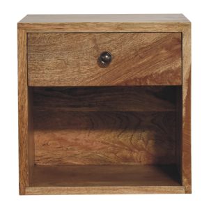 Natural Wood Storage Floating Nightstand - Nora Lane Home furniture - Solid wood, Metal accent - 15.75 x 13.78 x 15.75 in