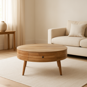Natural Wood Storage Coffee Table - Nora Lane Home furniture - Solid wood, Metal accent - 35.43 x 35.43 x 9.84 in