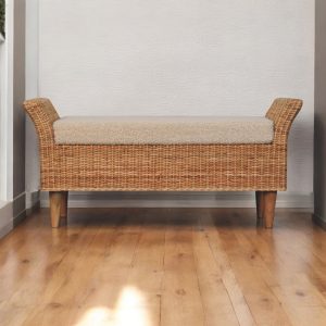 Brown Storage Bench - Nora Lane Home furniture - Solid wood, Rattan detail - 17.72 x 44.09 x 17.72 in