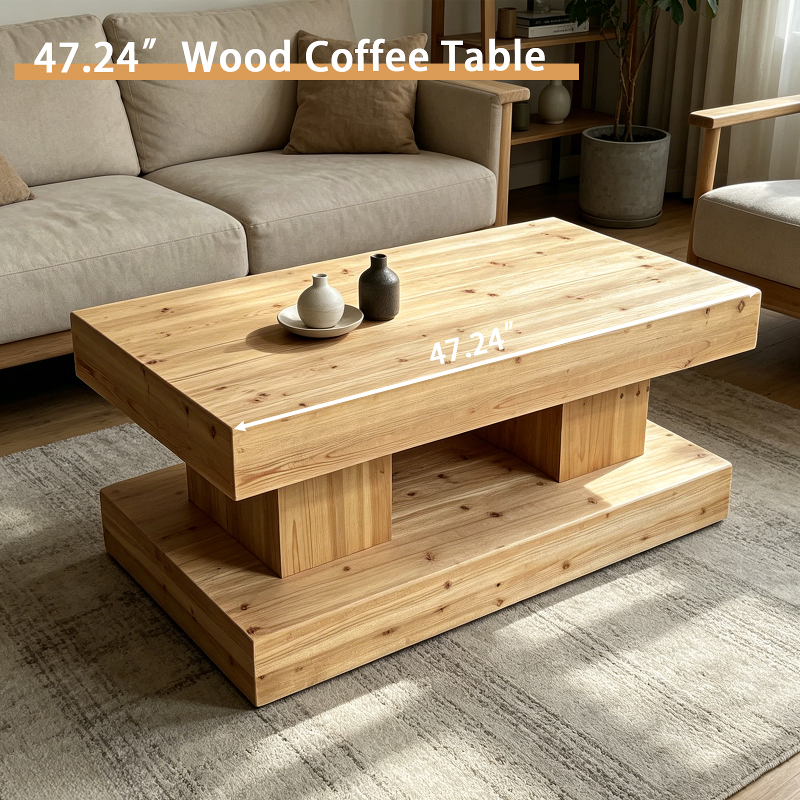 Natural Wood Coffee Table - Nora Lane Home furniture - Solid wood - 50.39 x 7.87 x 25.98 in