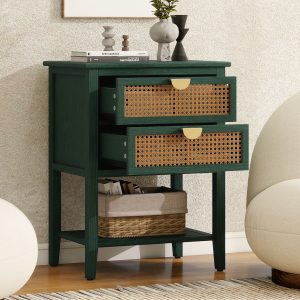 Rattan Storage Cabinet - Nora Lane Home furniture - Rattan detail, Metal accent - 31.1 x 19.1 x 9.49 in