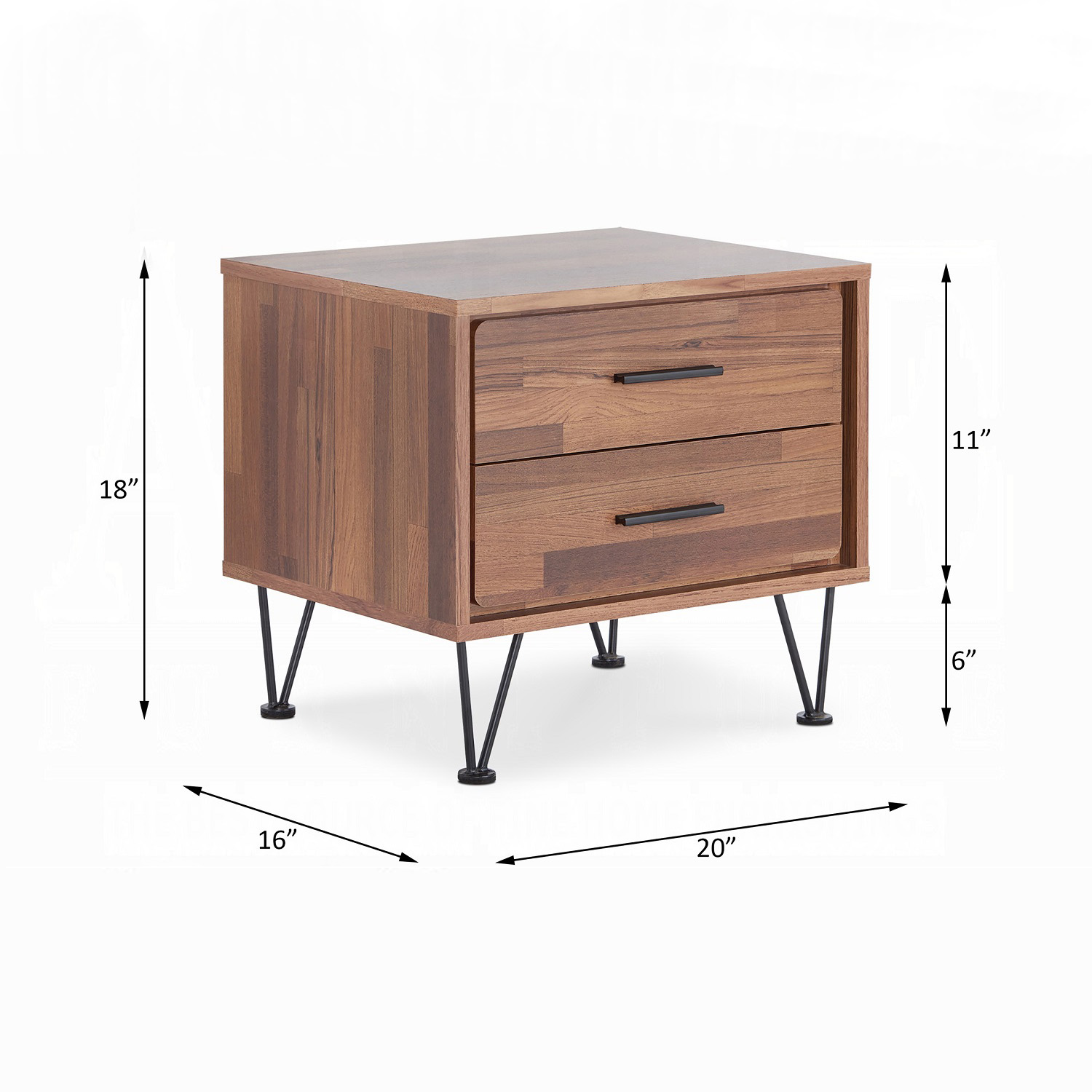Walnut Storage Nightstand - Nora Lane Home furniture - Walnut finish, Metal accent - 26 x 21 x 7 in