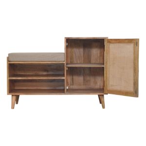 Natural Wood Storage Bench - Nora Lane Home furniture - Solid wood, Rattan detail - 45.28 x 19.69 x 21.65 in