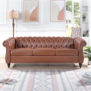 Brown PU Tufted Storage Cabinet - Nora Lane Home furniture - Upholstered - 69.49 x 24.02 x 20.87 in
