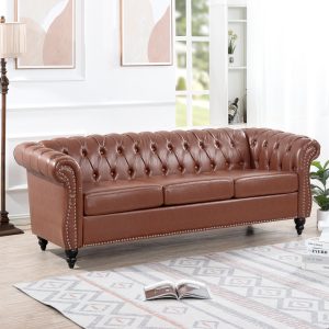 Brown PU Tufted Storage Cabinet - Nora Lane Home furniture - Upholstered - 69.49 x 24.02 x 20.87 in